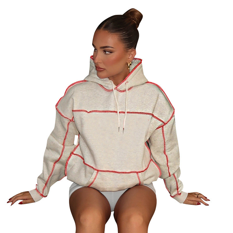 Damen Oversized Hoodie mit Kontrastnähten Sovae