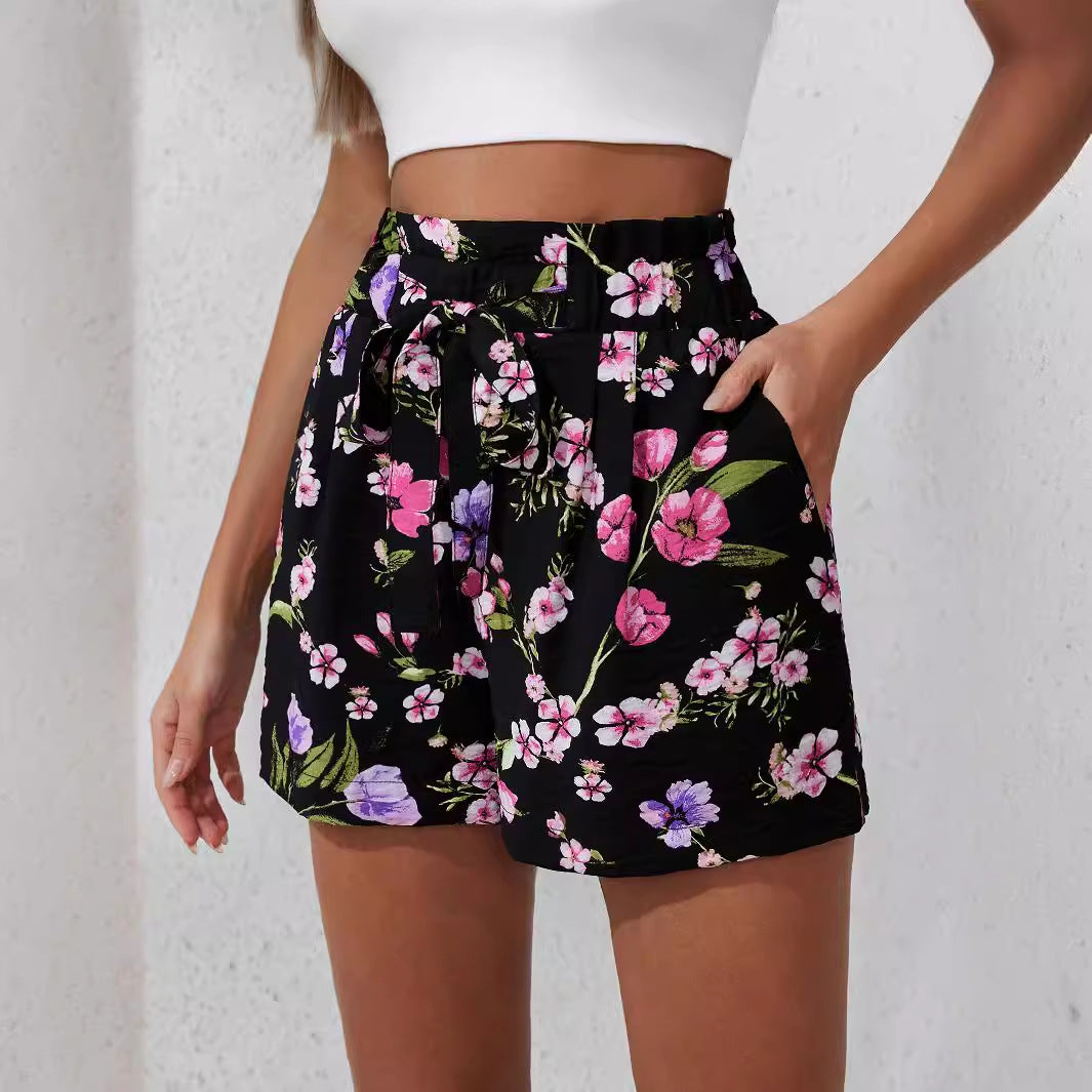 Damen Blumengemusterte Shorts mit weitem Bein Sovae