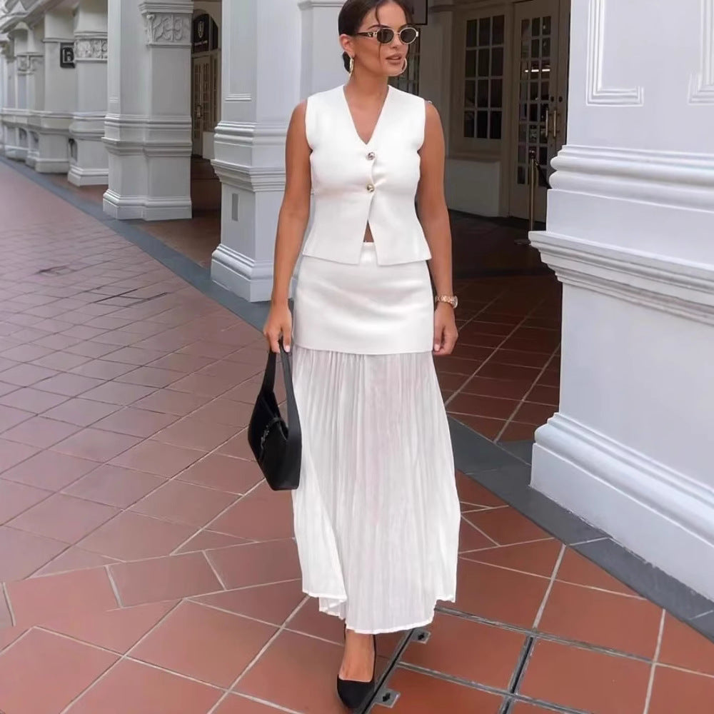 Damen plissierter Maxirock mit hohem Taillenbund und elegantem Faltenwurf Sovae