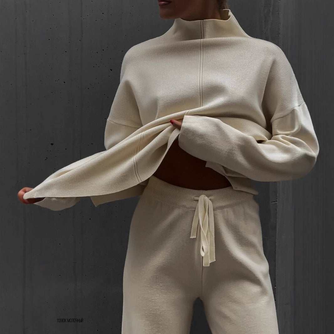 Damen lässiges Strickensemble mit hohem Kragen Sovae