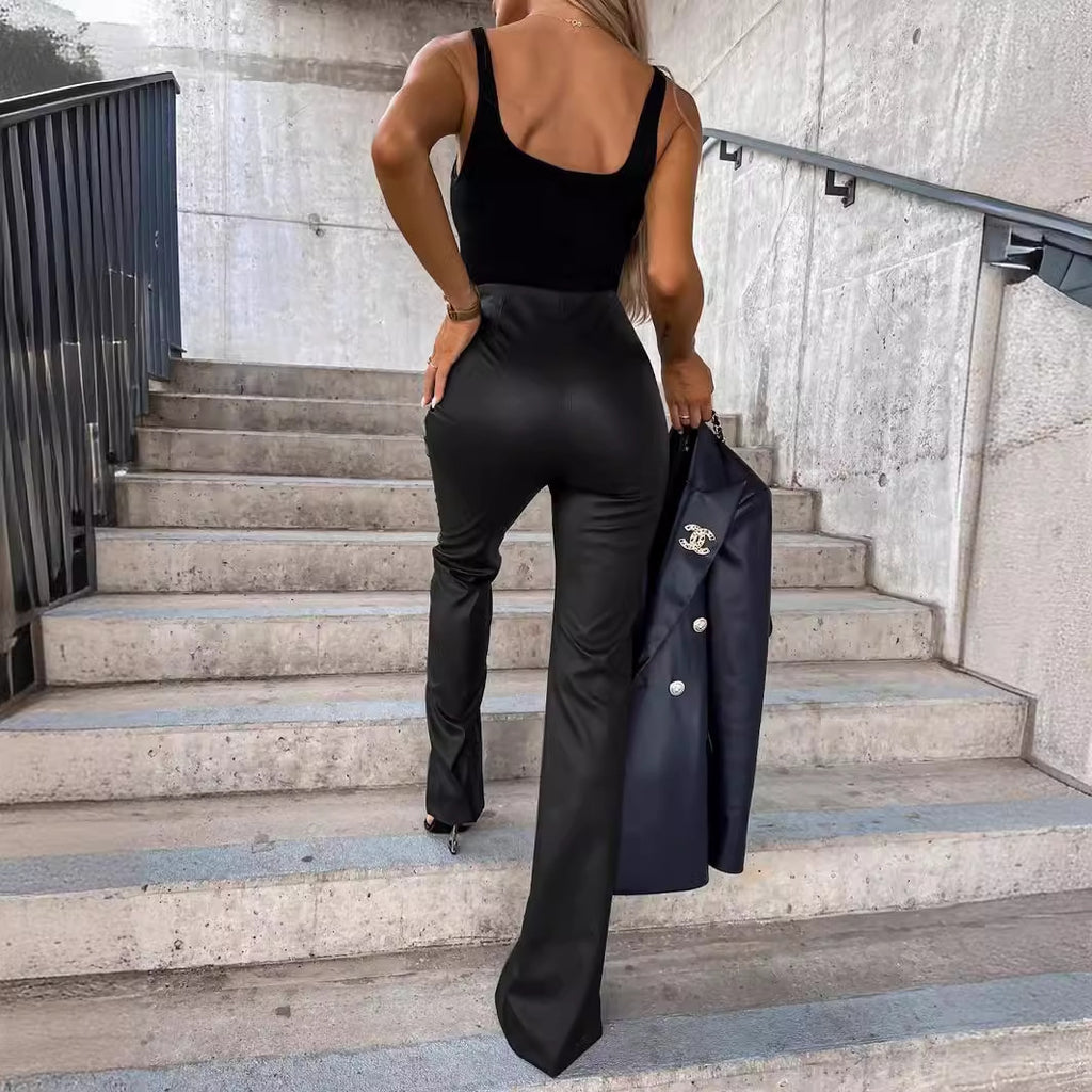 Damen eleganter Anzug mit weitem Bein und extravaganter Knopfdetail Sovae
