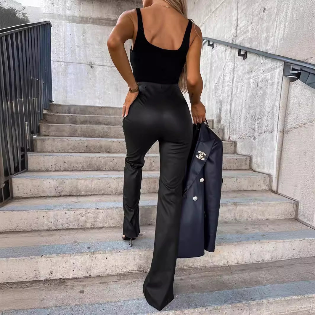 Damen eleganter Anzug mit weitem Bein und extravaganter Knopfdetail Sovae