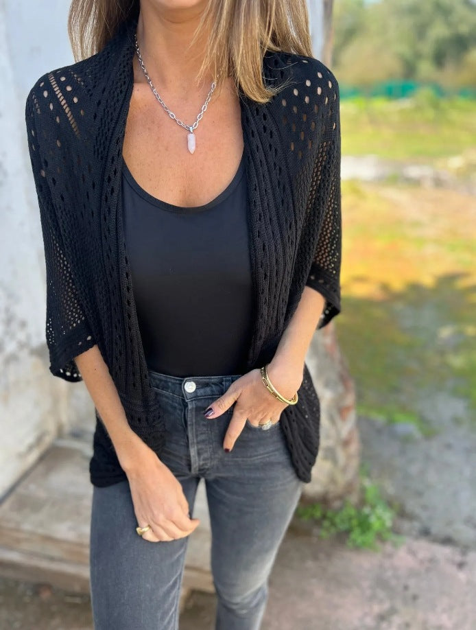 Damen luftige Strickjacke mit Schalkragen Sovae