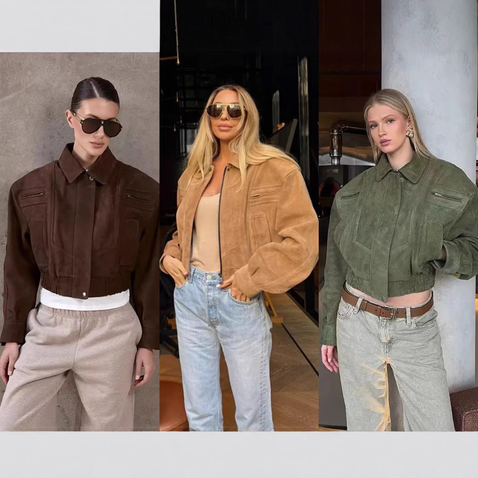 Damen modische Übergangsjacke mit seitlichen Taschen und hohem Kragen Sovae