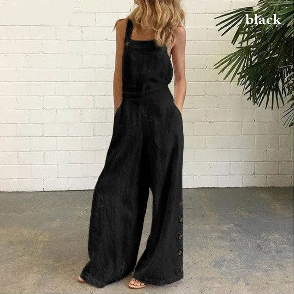 Damen Lässiger Jumpsuit mit weit geschnittenem Bein und seitlichen Knöpfen Sovae