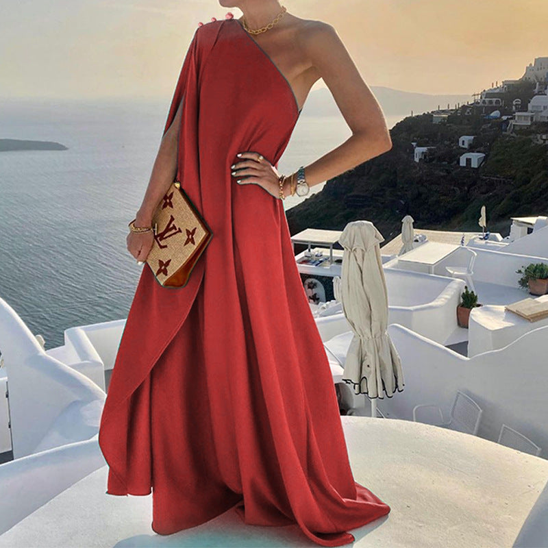 Damen asymmetrisches drapiertes Abendkleid Sovae