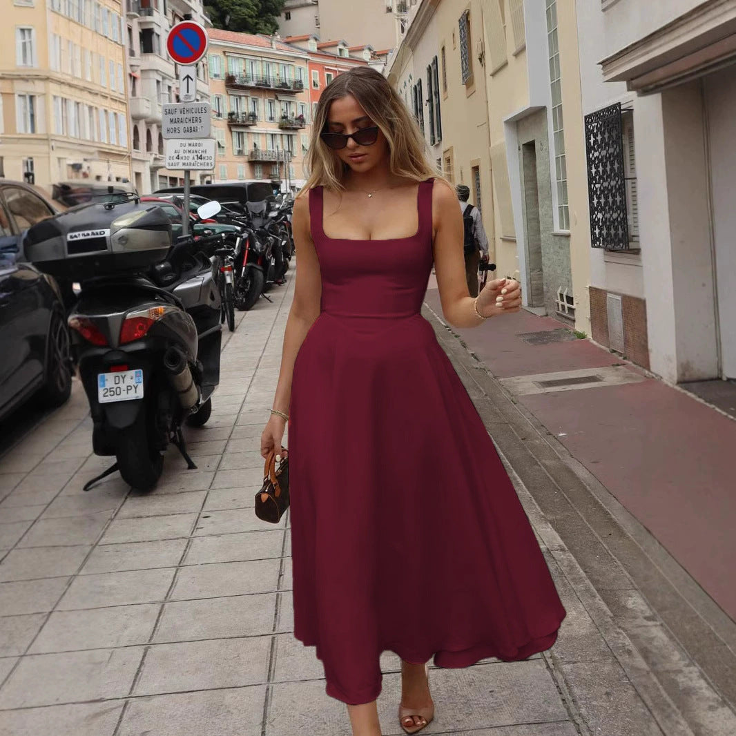 Damen Elegantes Maxikleid mit traumhaftem A-Linien Schnitt und schickem Quadrat-Ausschnitt Sovae