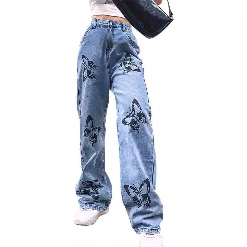 Damen modische Blumen-Print Jeans Sovae