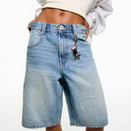 Damen High-Waist Denim-Bermudas mit lässigem Schnitt Sovae