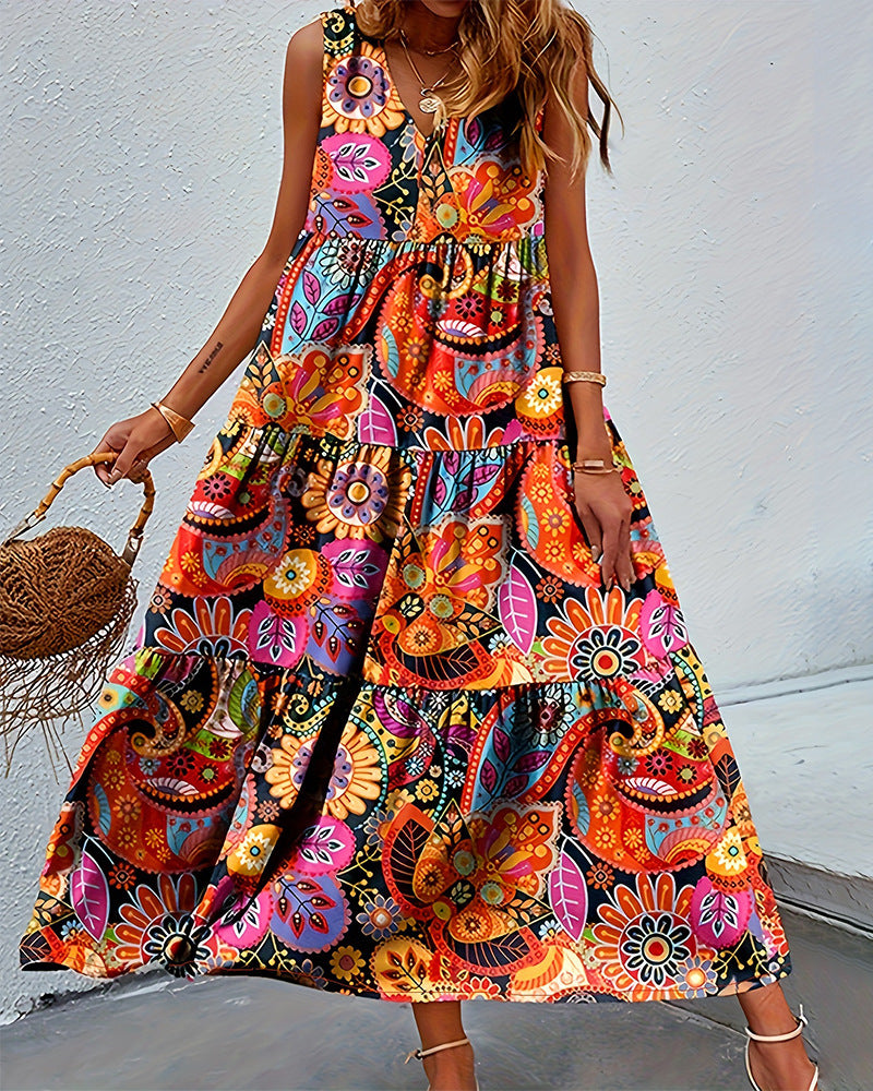 Damen Maxikleid mit floralen Mustern und voluminösem Schnitt Sovae
