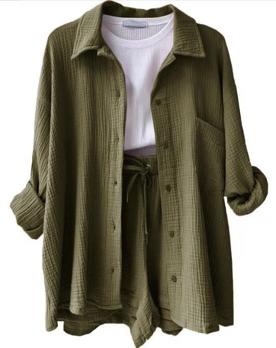 Damen lässiges Oversize-Hemd mit kurzem Schnitt und praktischen Taschen Sovae