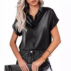 Damen luftig leicht glänzende Satinbluse Sovae