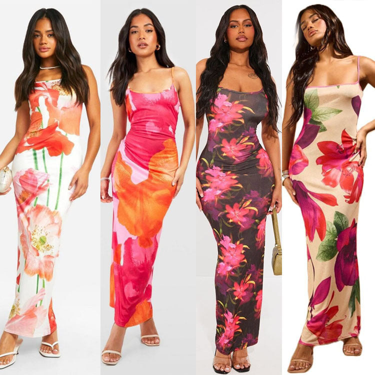 Damen A-Linie Blumen Maxikleid Sovae