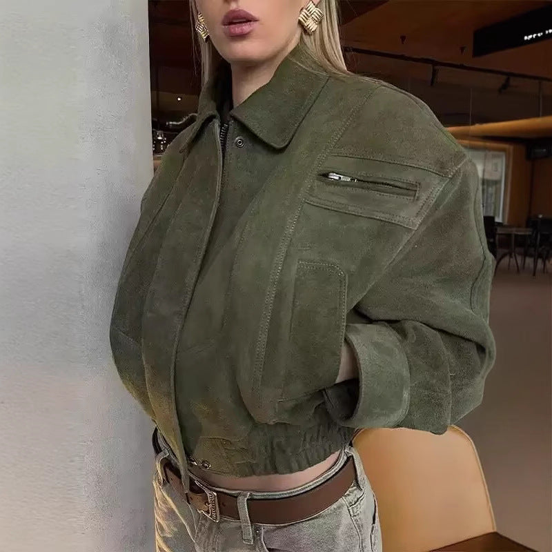 Damen modische Übergangsjacke mit seitlichen Taschen und hohem Kragen Sovae