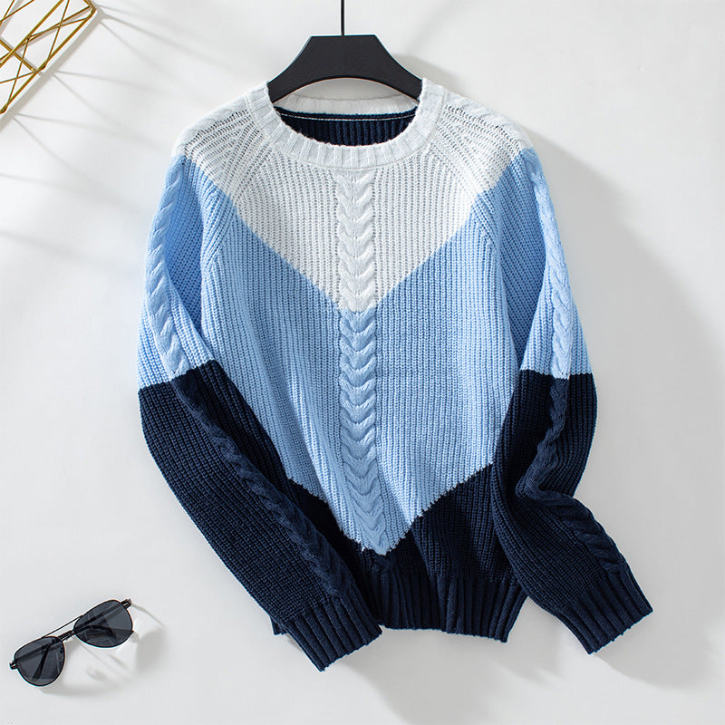 Damen modischer Strickpullover mit geometrischem Muster und Zopfrippen Sovae