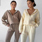 Damen entspannter Fleece-Loungewear-Anzug mit Kapuze Sovae