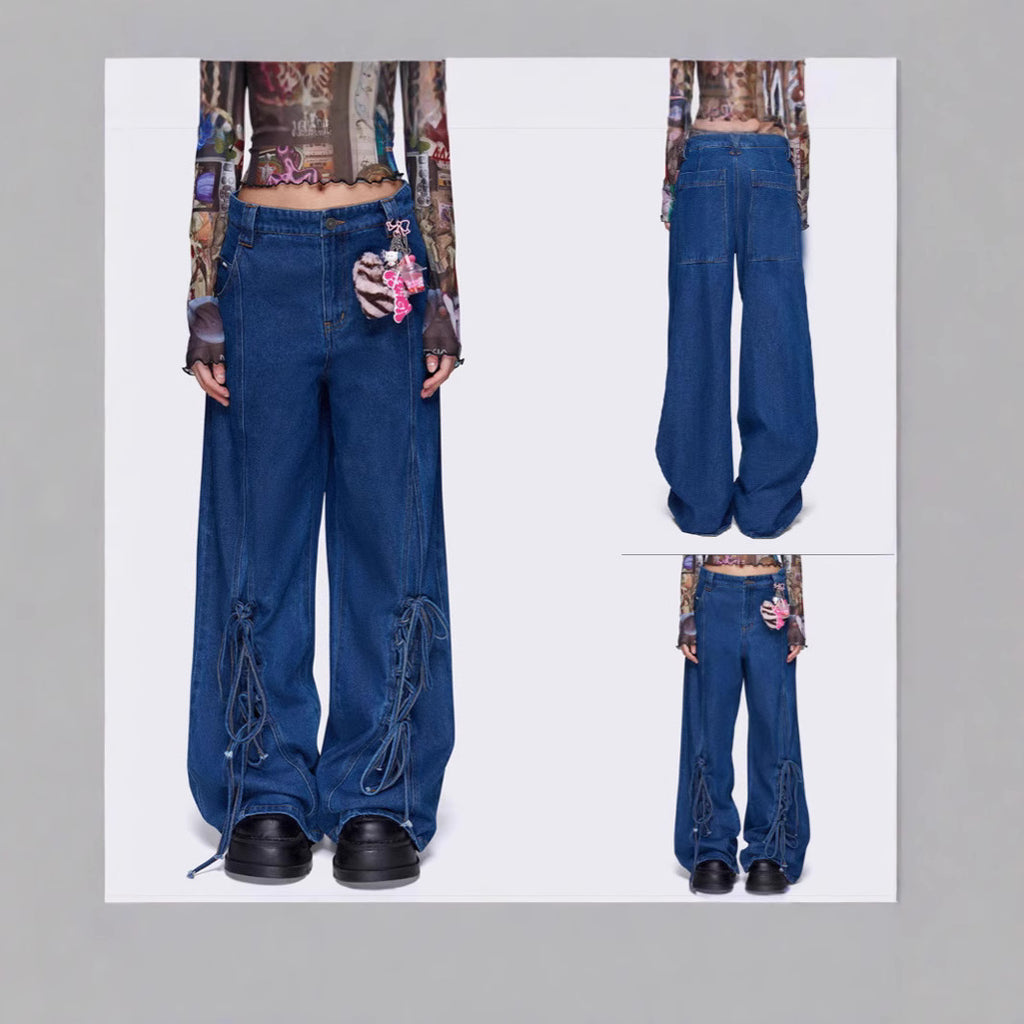 Damen Weit geschnittene Jeans mit verstellbarem Schnürdetail Sovae
