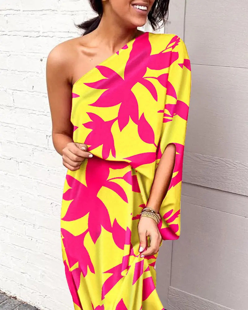 Damen asymmetrisches Maxikleid mit floralem Design Sovae