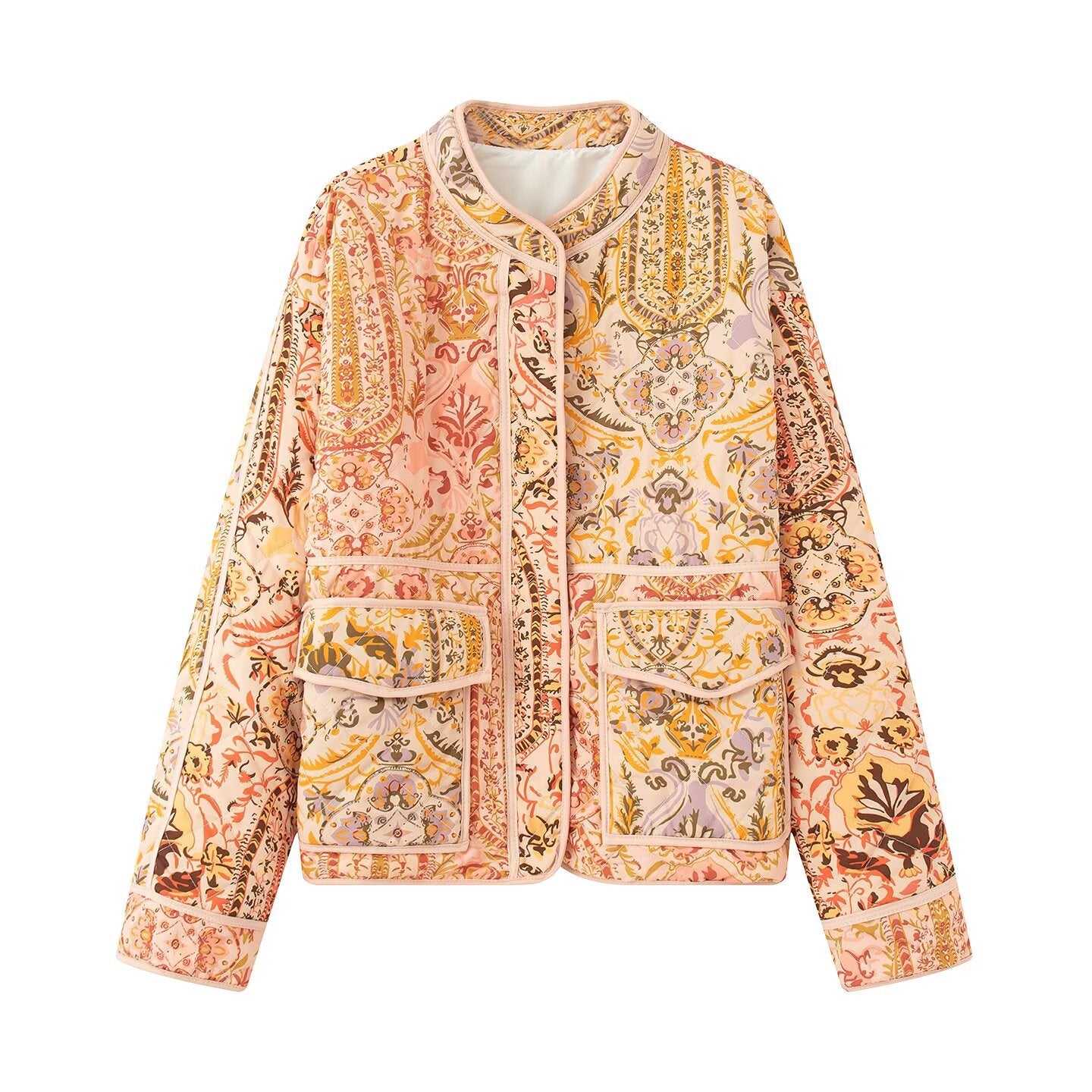 Damen modische Steppjacke mit aufwendigem floralen Muster Sovae
