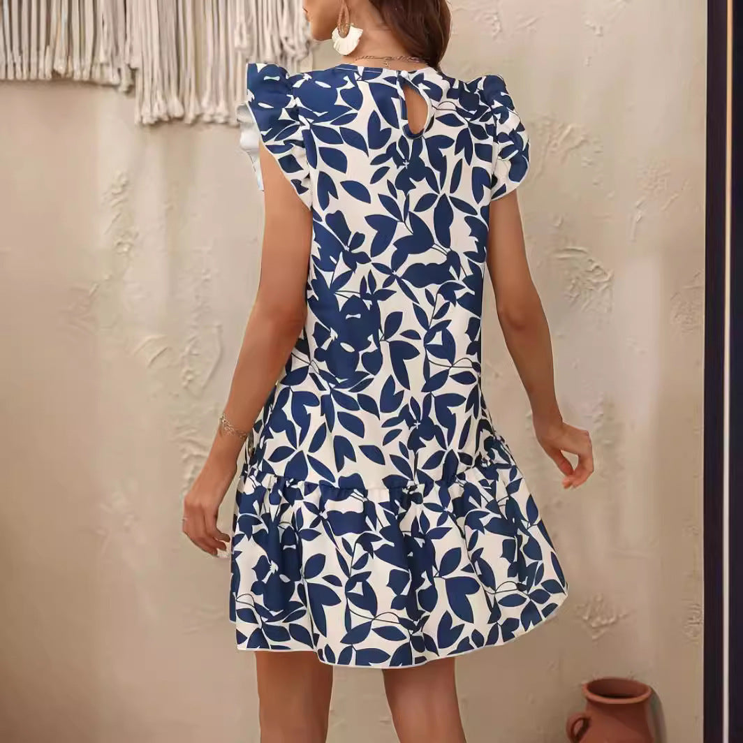Damen kurzes Sommerkleid mit Rüschendetails und floralem Druck Sovae