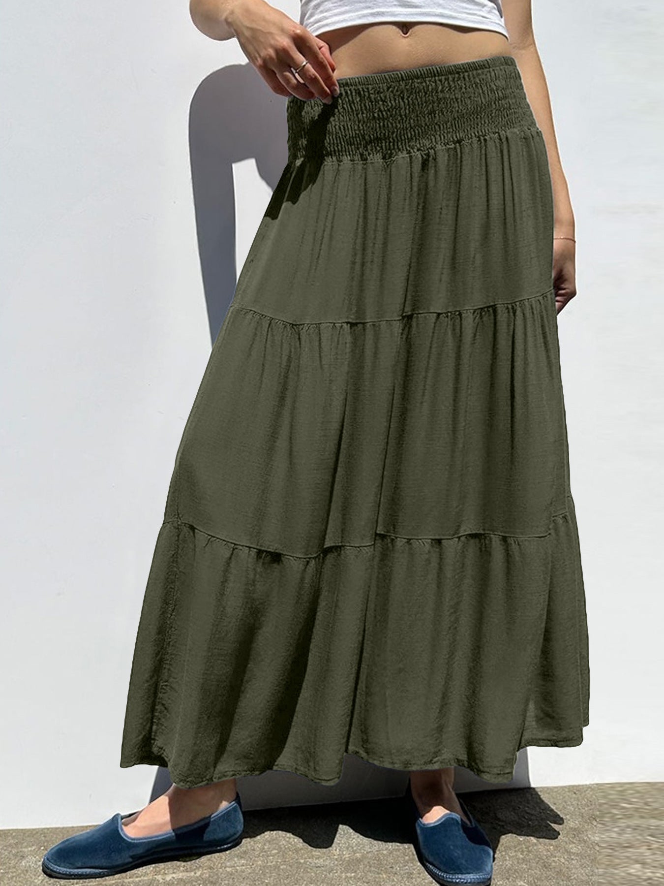 Damen Maxi-Rock mit voluminösem Schnitt und elastischem Bund Sovae