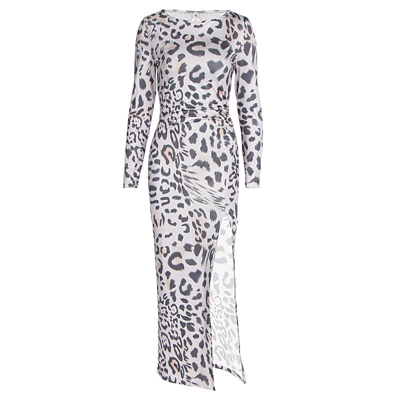 Damen Maxi-Kleid mit elegantem Animal-Print und schlitzendem Design Sovae
