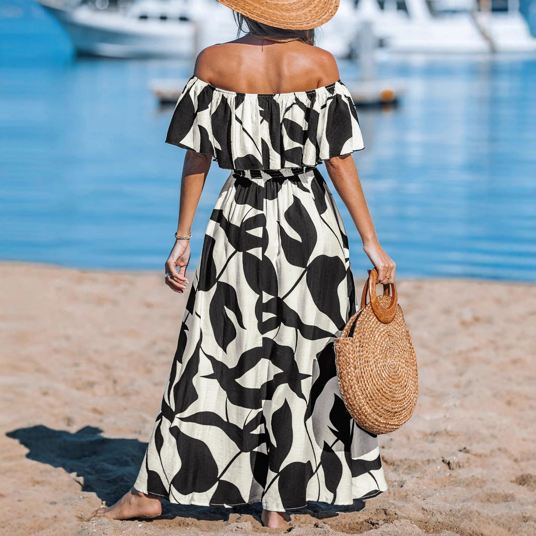 Damen Maxi-Kleid mit Off-Shoulder-Ausschnitt und floralen Mustern Sovae