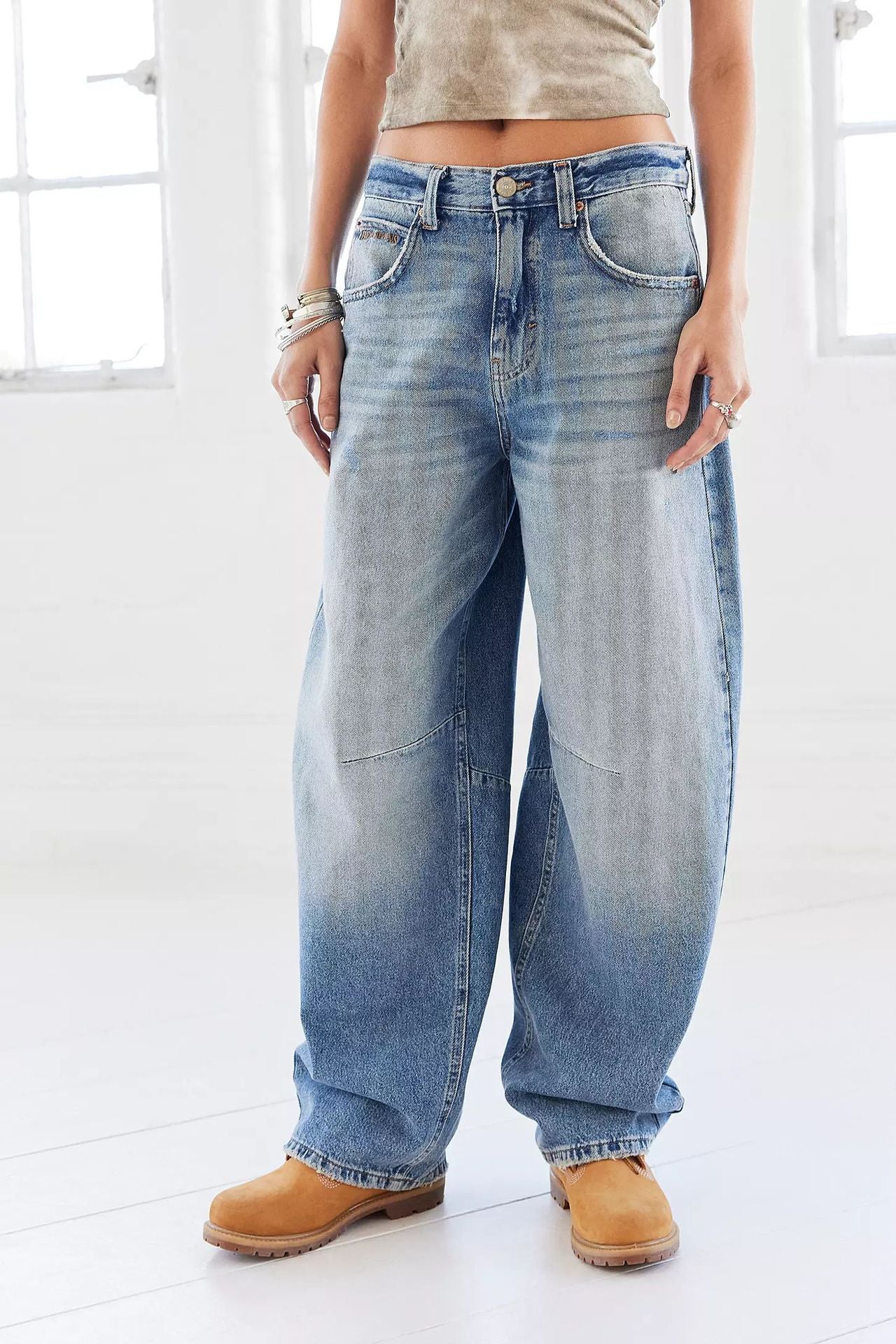 Damen Weit geschnittene Jeans mit lässigen Waschungseffekten Sovae