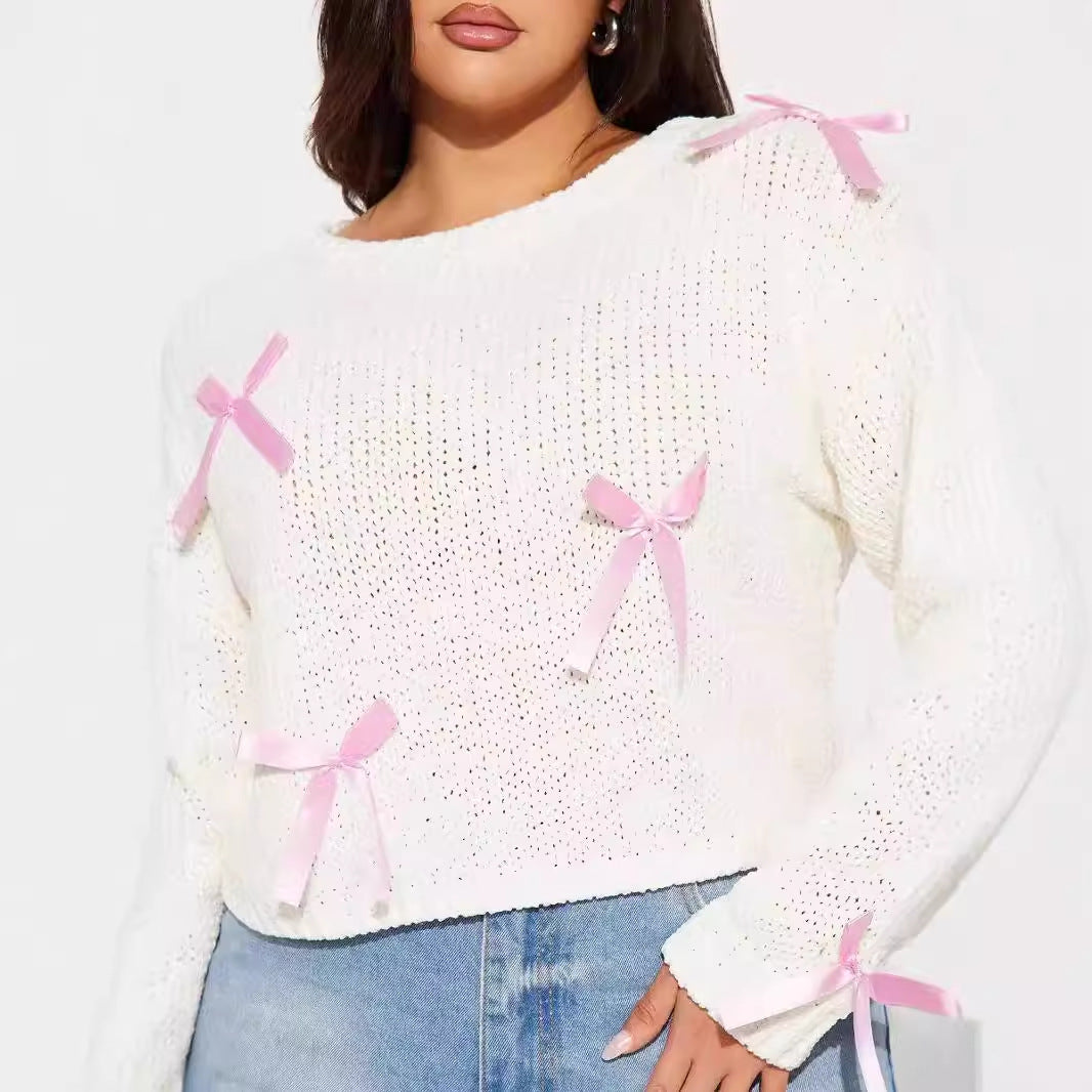 Damen Süßer Strickpullover mit Schleifen-Applikationen Sovae