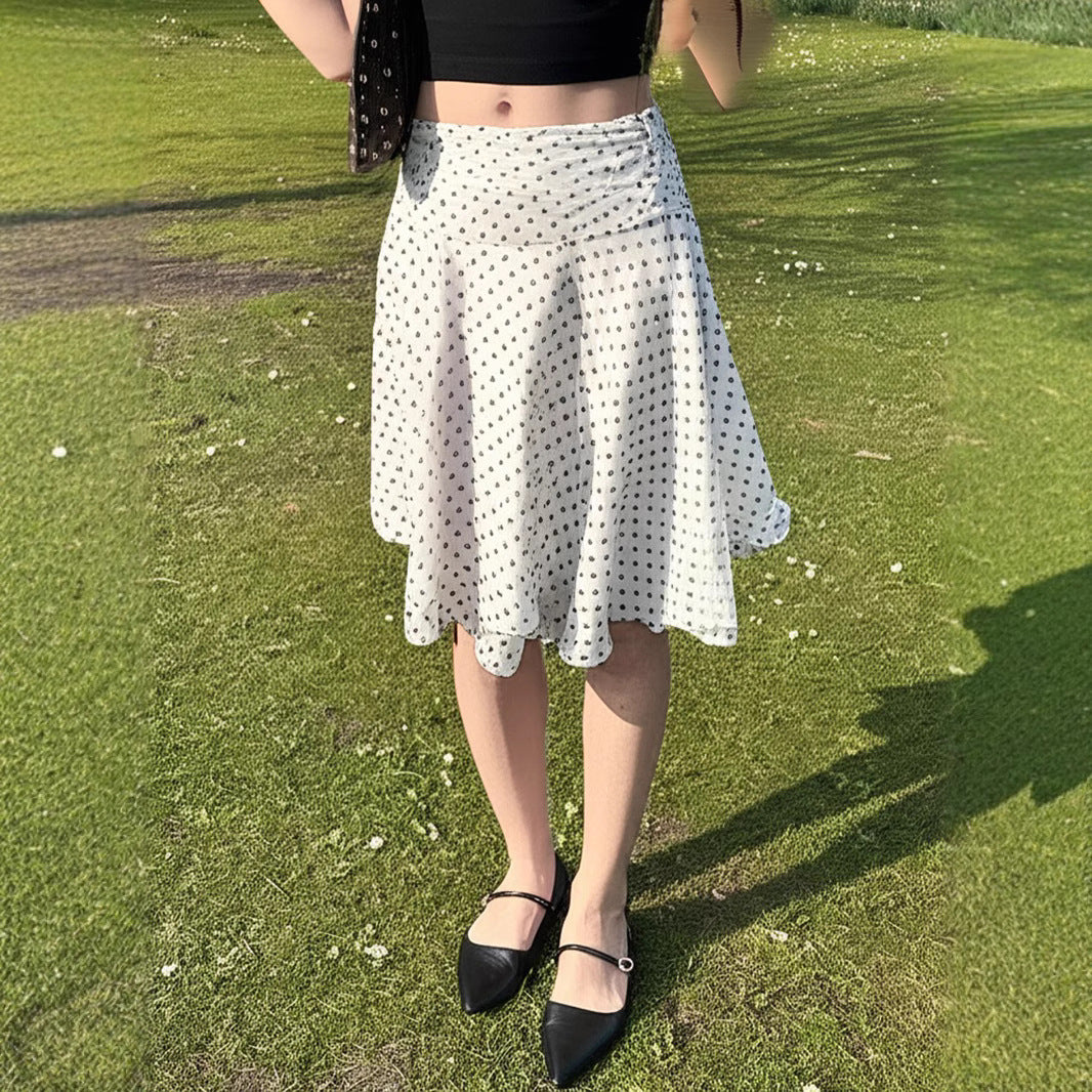 Damen Fließender Rock mit Polka-Dots und elastischem Bund Sovae
