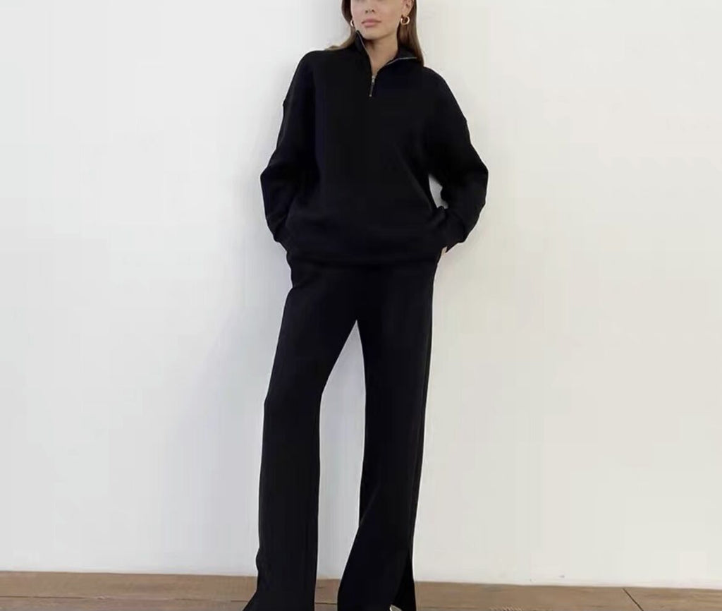 Damen lässiger Pullover mit Stehkragen und passenden Relax-Hosen Sovae