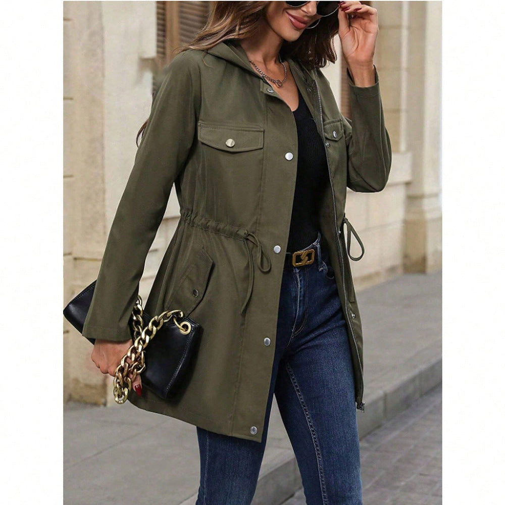 Damen modische Outdoorjacke mit Kapuze und verstellbarem Bund Sovae