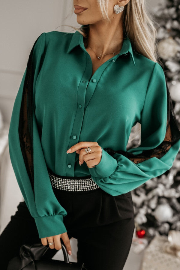 Damen Hemdbluse mit romantischen Spitzenärmeln Sovae