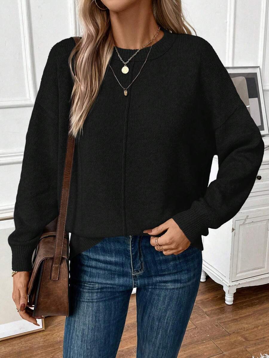 Damen lässiger Strickpullover mit lockerer Passform und schlichtem Design Sovae