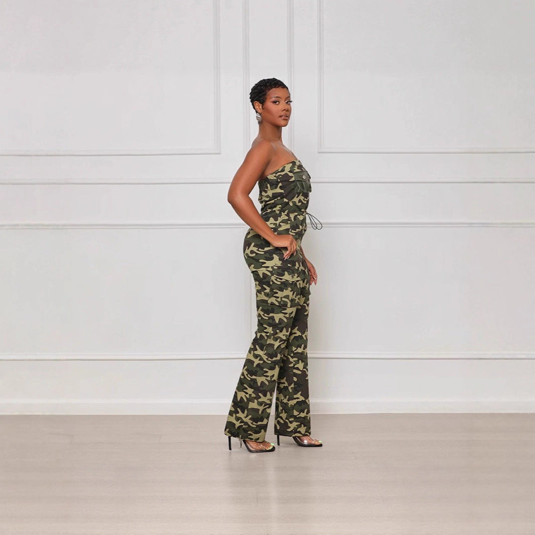 Damen Sportlicher Jumpsuit mit Camouflage-Muster und praktischen Taschen Sovae