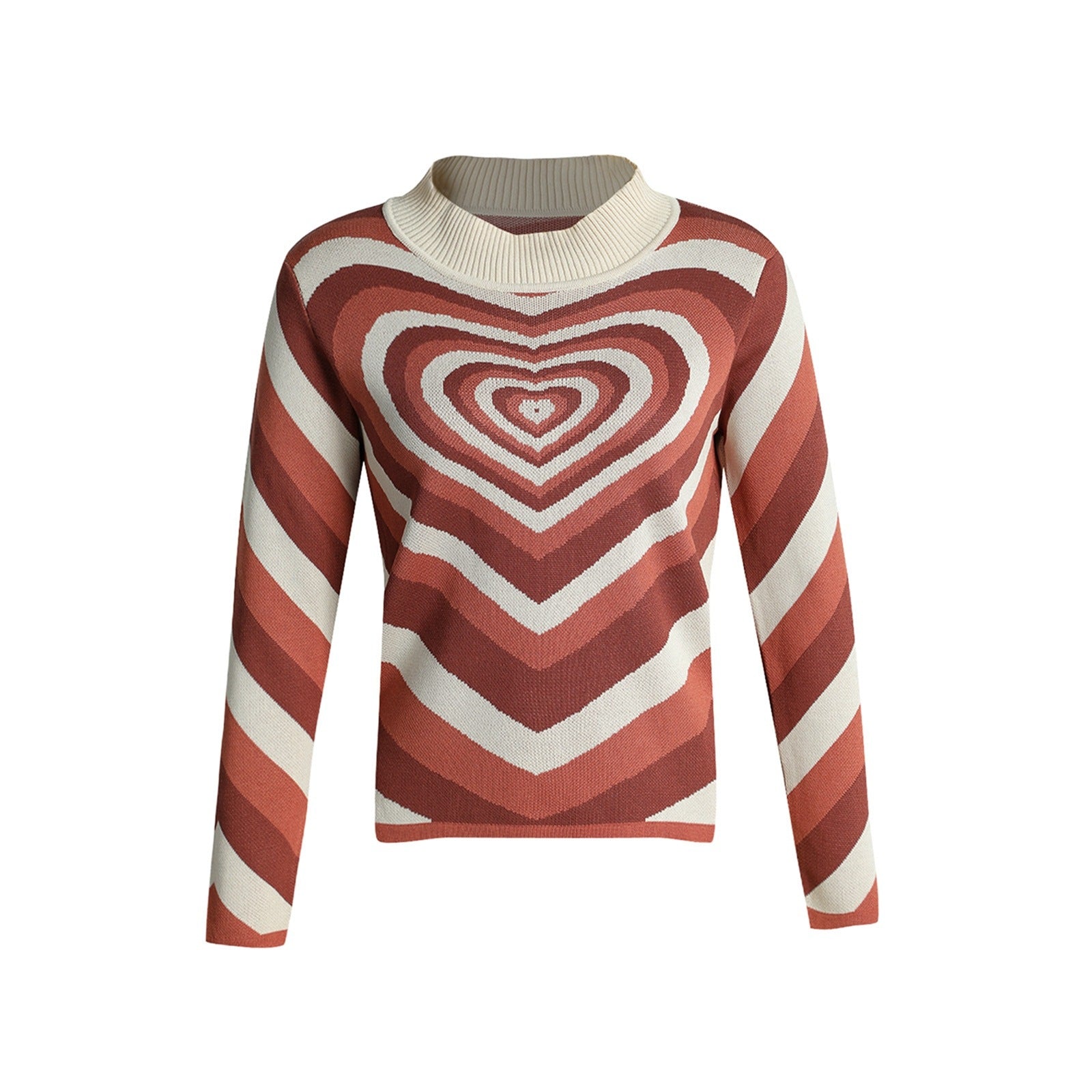 Damen Strickpullover mit herzförmigem Muster und hohem Kragen Sovae