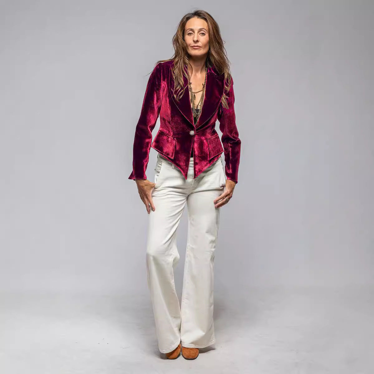 Damen eleganter taillierter Samtblazer Sovae