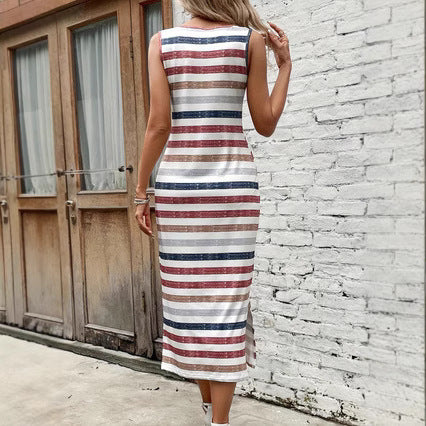 Damen Maxikleid mit modischem Streifenmuster und ärmellosem Design Sovae
