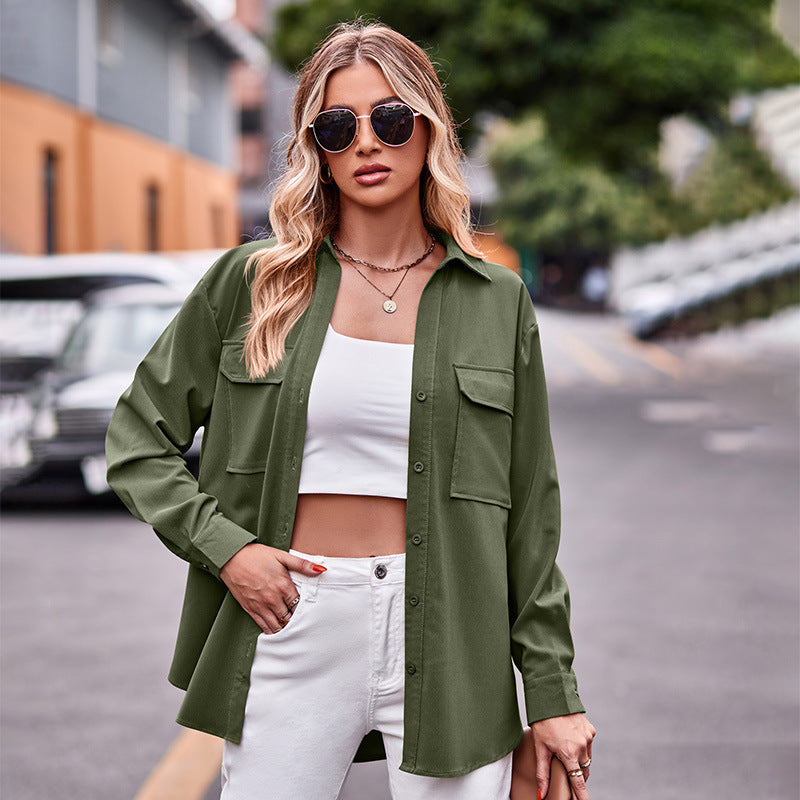 Damen lässige Hemdjacke mit großen aufgesetzten Taschen Sovae