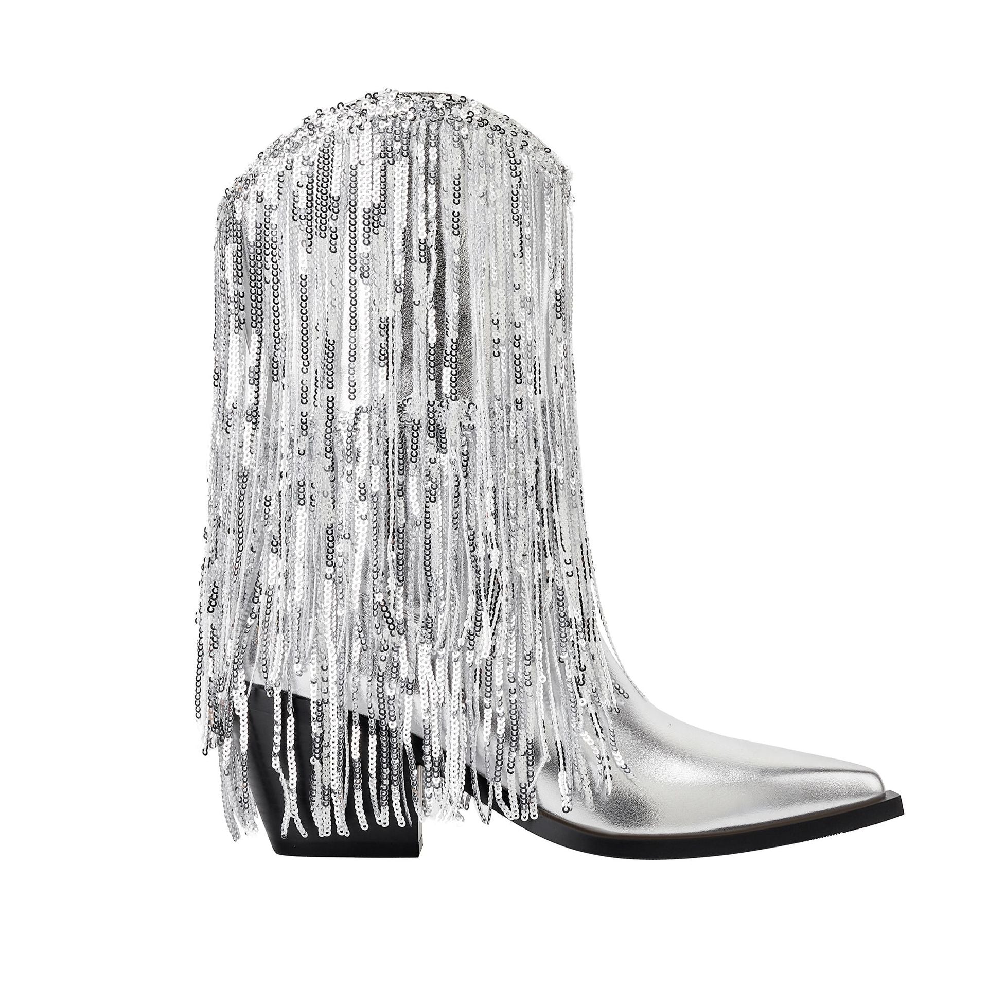 Damen Glitzernde Cowboy-Stiefel mit fransigen Applikationen Sovae