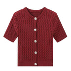 Damen Kurzarm-Strickjacke mit strukturiertem Muster und Knopfdetails Sovae