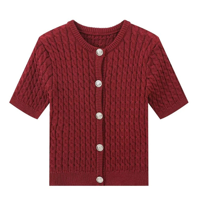 Damen Kurzarm-Strickjacke mit strukturiertem Muster und Knopfdetails Sovae