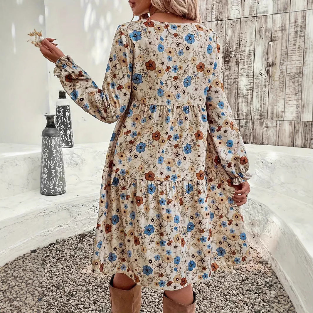 Damen luftiges Floral-Minikleid mit voluminösen Ärmeln und gesmoktem Detail Sovae