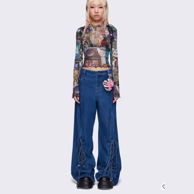 Damen Weit geschnittene Jeans mit verstellbarem Schnürdetail Sovae