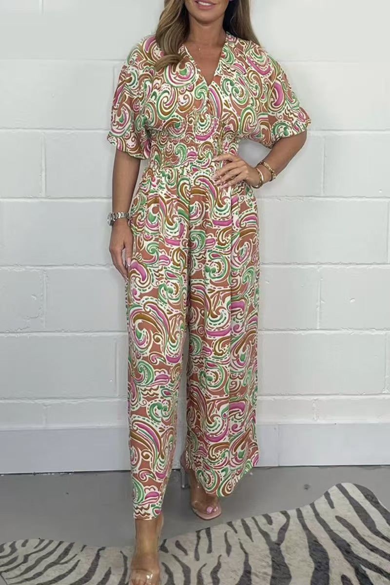 Damen Eleganter Jumpsuit mit V-Ausschnitt und weitem Bein Sovae