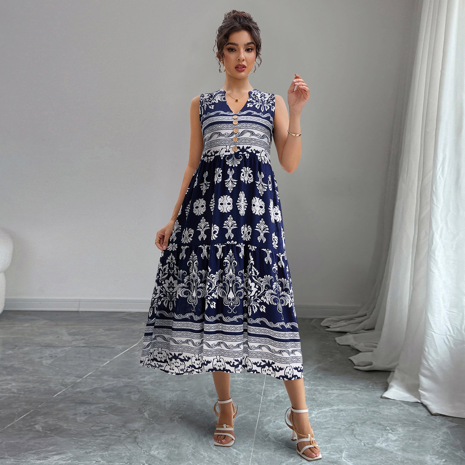 Damen Midikleid mit floralen Mustern Sovae