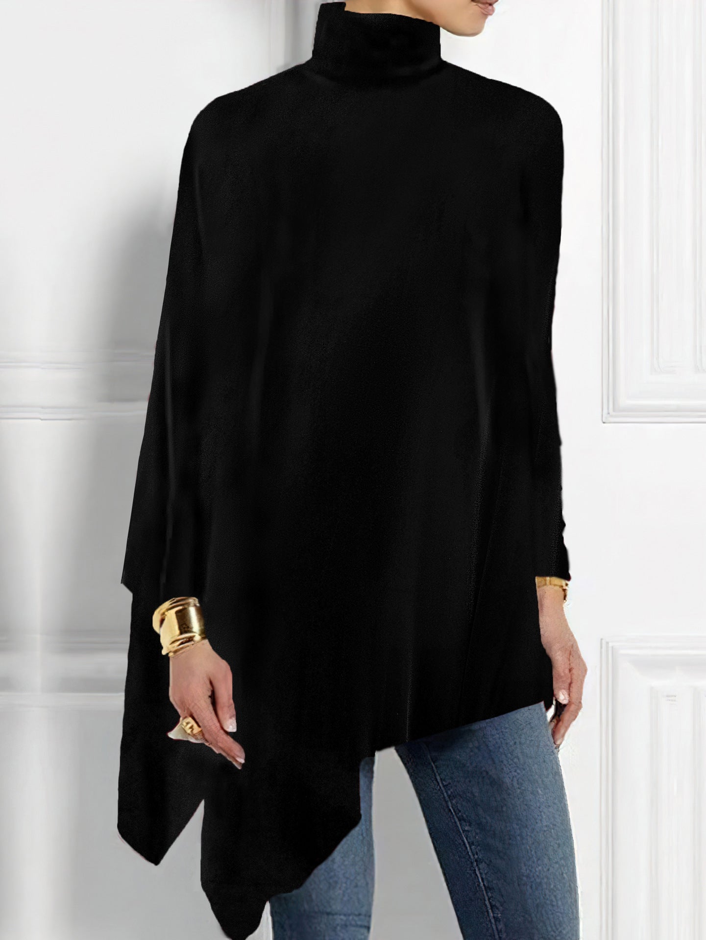 Damen edles Kapuzenponcho mit asymmetrischem Saum Sovae