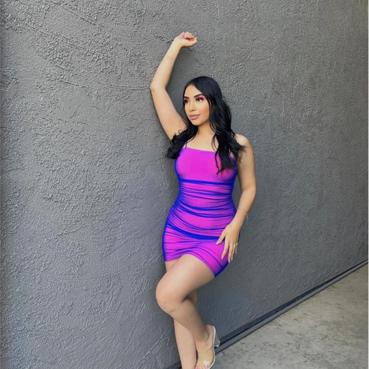 Damen figurbetontes Minikleid mit Spaghettiträgern Sovae