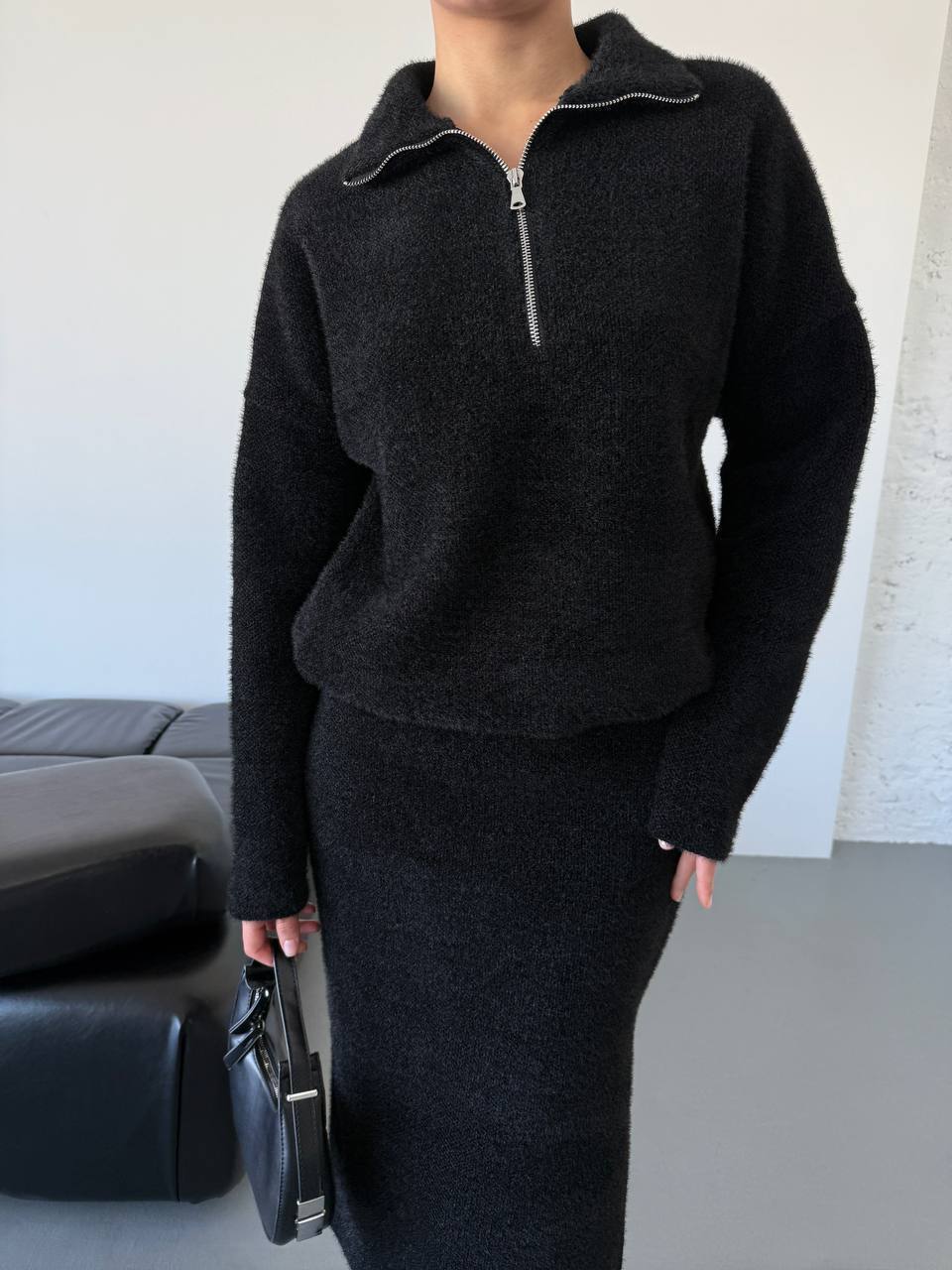 Damen Modischer Strickpullover mit kurzem Reißverschluss Sovae