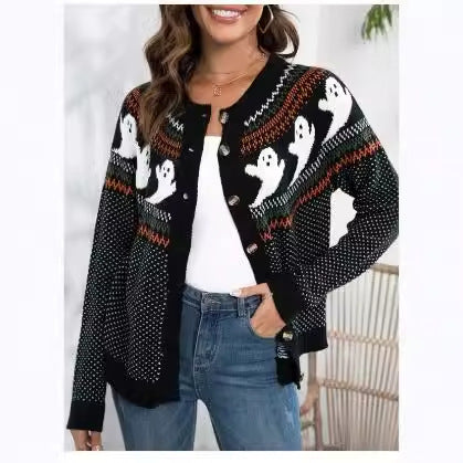 Damen kuscheliger Cardigan mit gespenstischem Muster Sovae